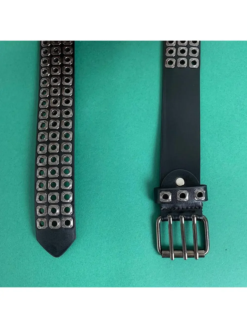 Cyber y2k 2000s style dark silver studded belt. Nice quality. 42 inches length